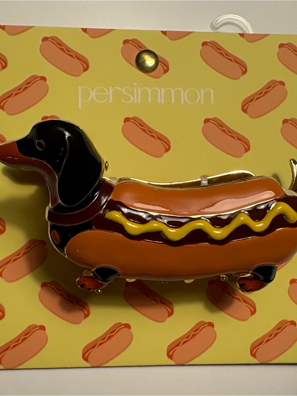 Persimmon Hot Dog Dachshund Dog Hair Claw Clip– Orange & Black Enamel
